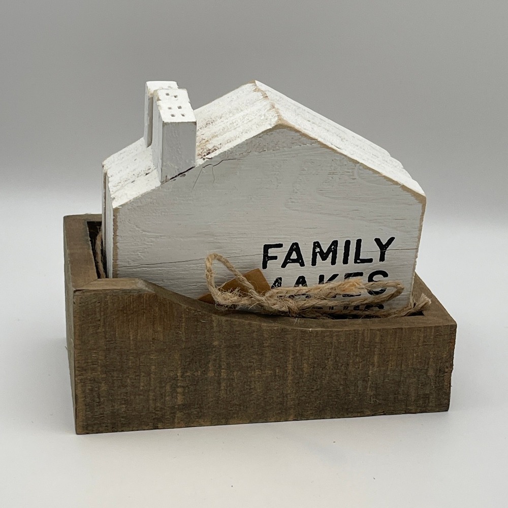Mud Pie‎ White Wood House Coaster Set Family Makes This A Home Rustic Farmhouse